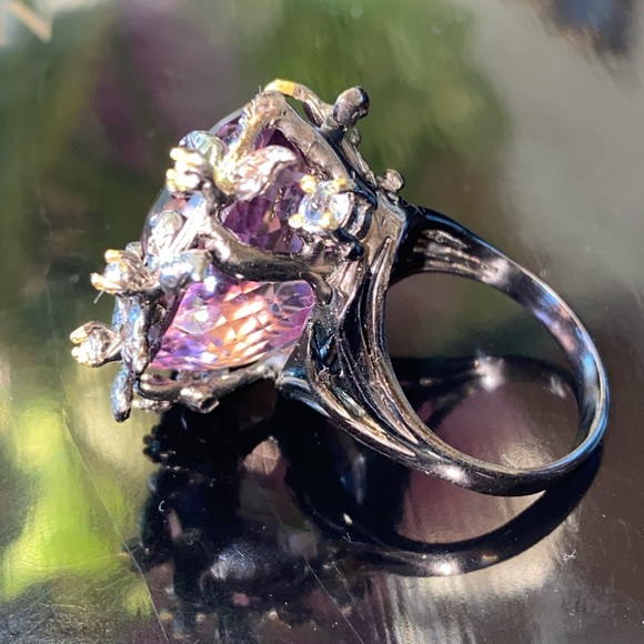 Exquisite Rare Genuine Ametrine Aquamarine Ring - Picture 12 of 12